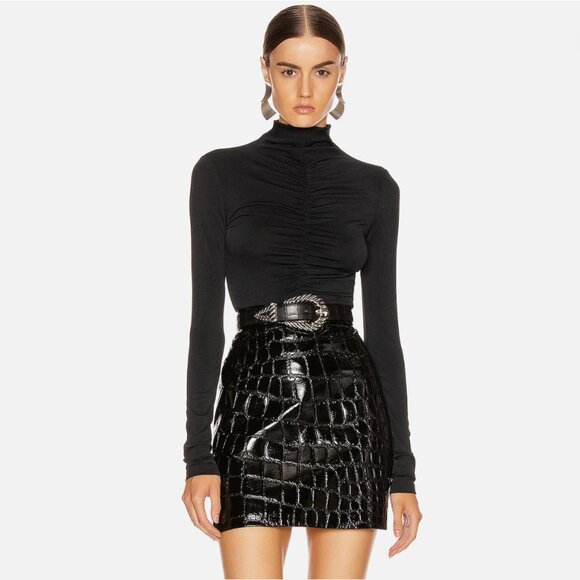 Proenza Schouler PSWL | Blue Ruched Turtleneck Top Open Back Tee - Picture 1 of 8